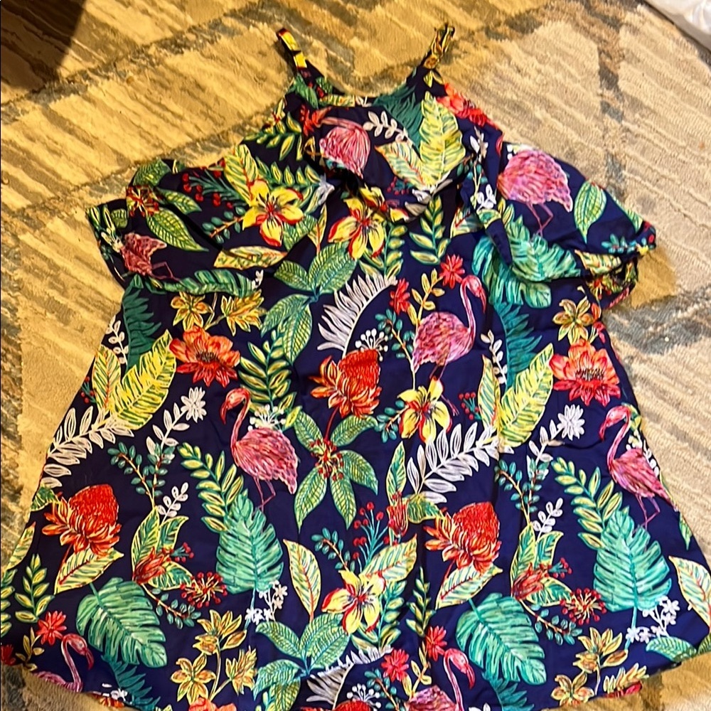 Janie and Jack Tropical Blue, Green and Pink Dress with Flamencos